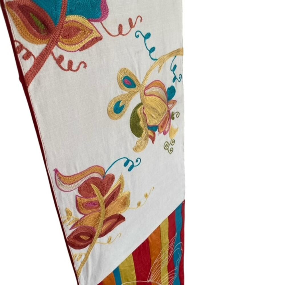 Sole Colorful Floral Embroidery w/ Stripes and Beaded Embellishment Table Runner - Picture 6 of 8